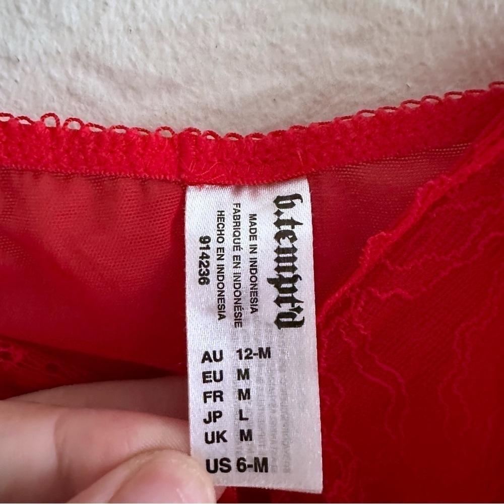 B.tempt’d Red Sheer Mesh Babydoll Mini Dress Size M - Picture 3 of 5